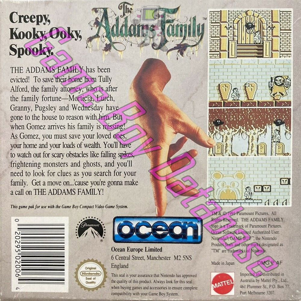 Addams Family (the) AUS Back of the box