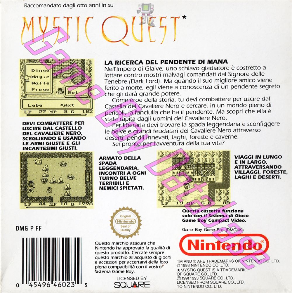 Mystic Quest ITA-1 Back of the box