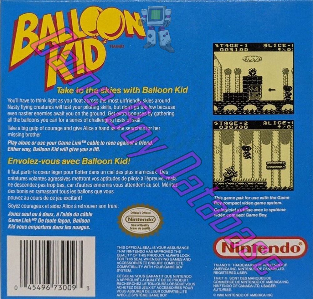 Balloon Kid CAN Back of the box