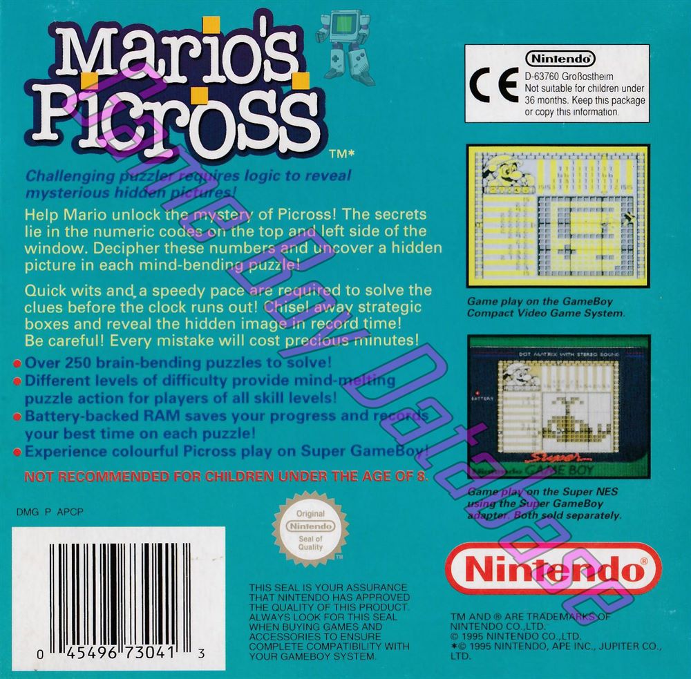 Mario's Picross GPS Back of the box