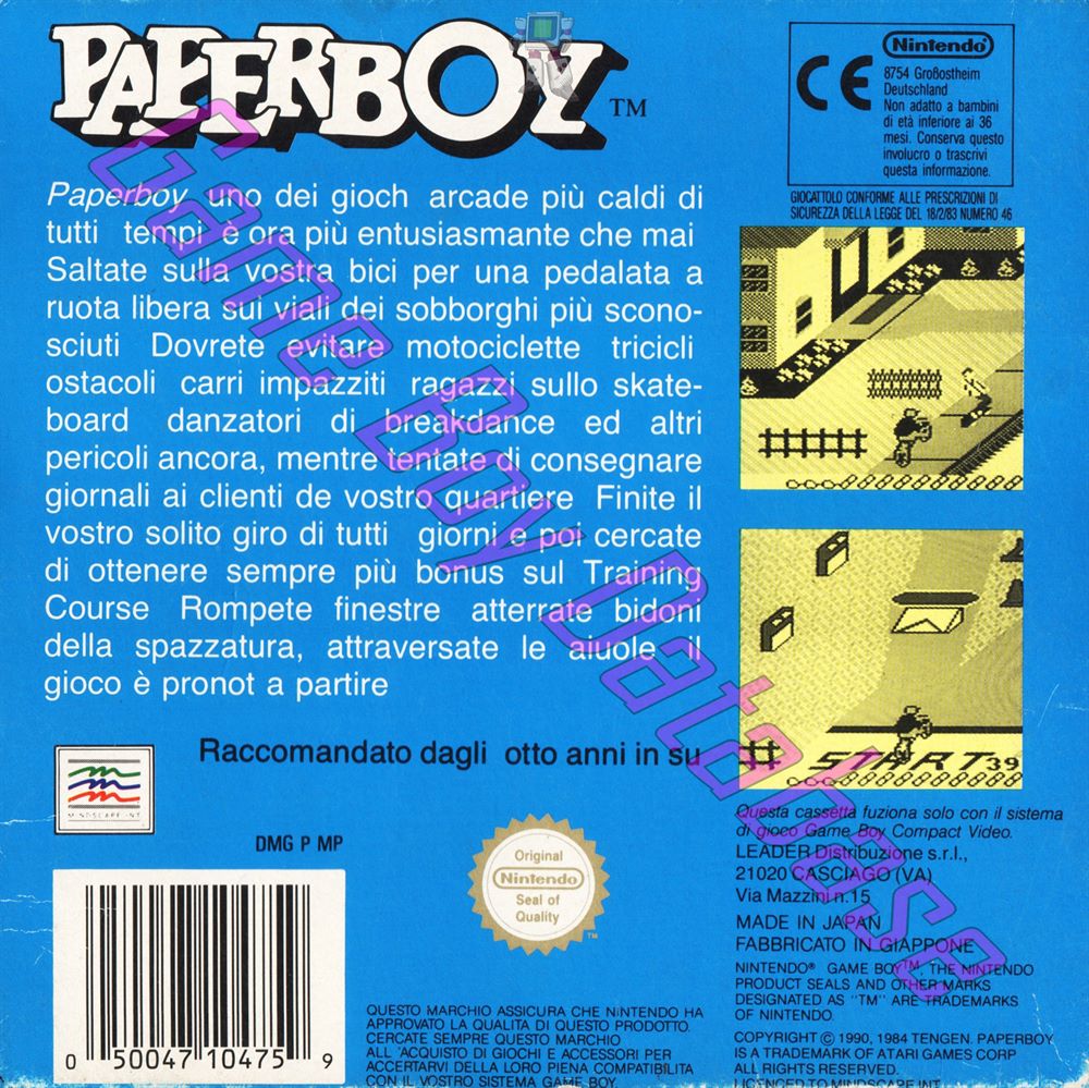 Paperboy ITA Back of the box