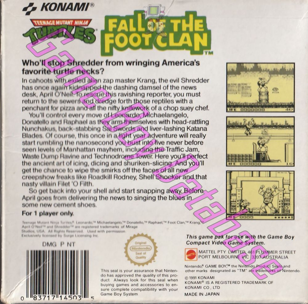 Teenage Mutant Ninja Turtles Fall of the Foot Clan AUS Back of the box