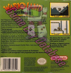 Wario Land: Super Mario Land 3 CAN Back of the box