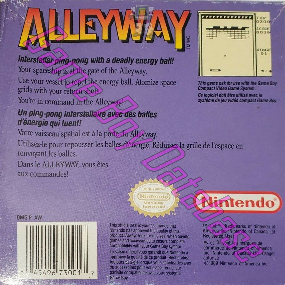 Alleyway CAN Back of the box