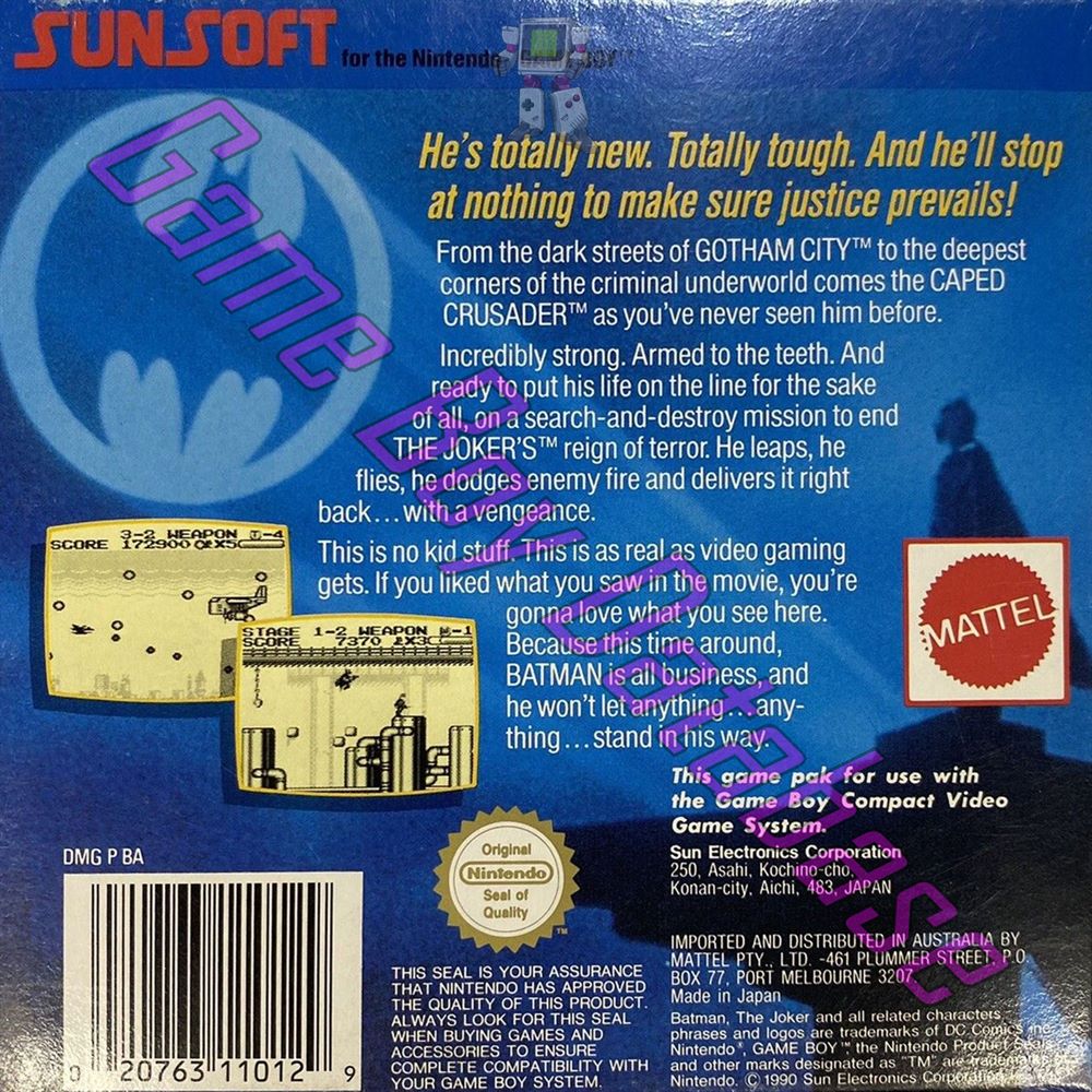 Batman the Video Game AUS Back of the box