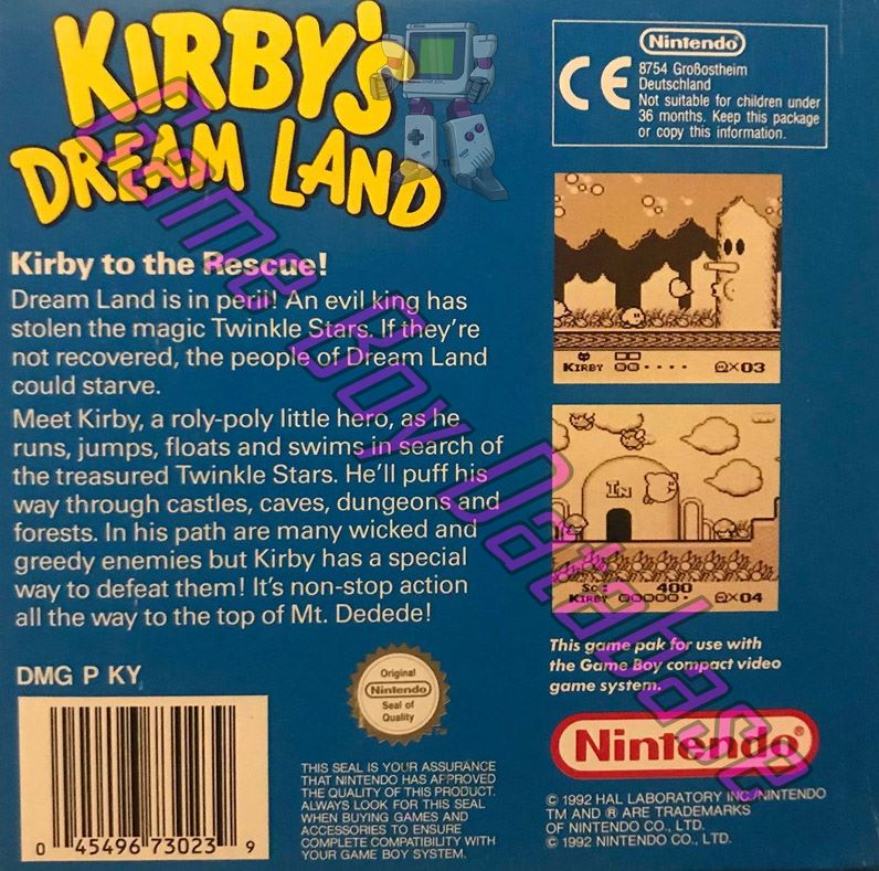 Kirby's Dream Land SCN Back of the box