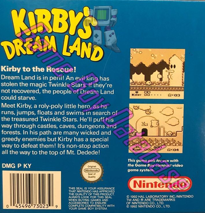 Kirby's Dream Land SCN-1 Back of the box