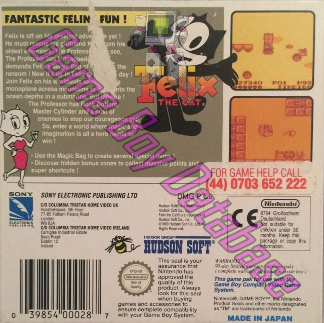 Felix the Cat UKV Back of the box