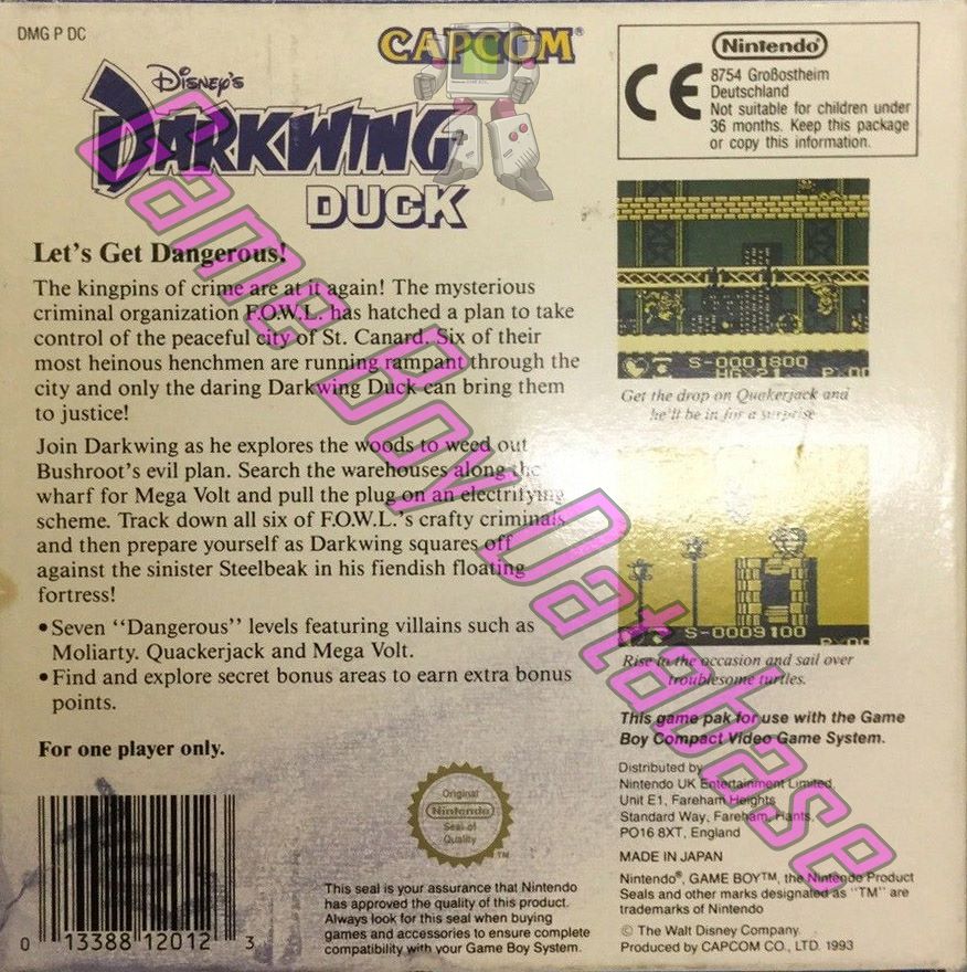 Darkwing Duck (Disney's) UKV Back of the box