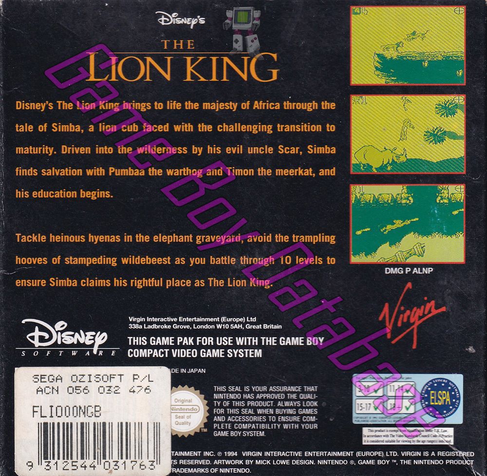 Lion King (Disney's the) AUS Back of the box