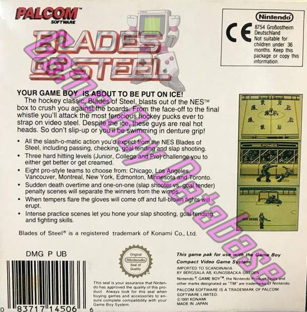 Blades of Steel SCN Back of the box