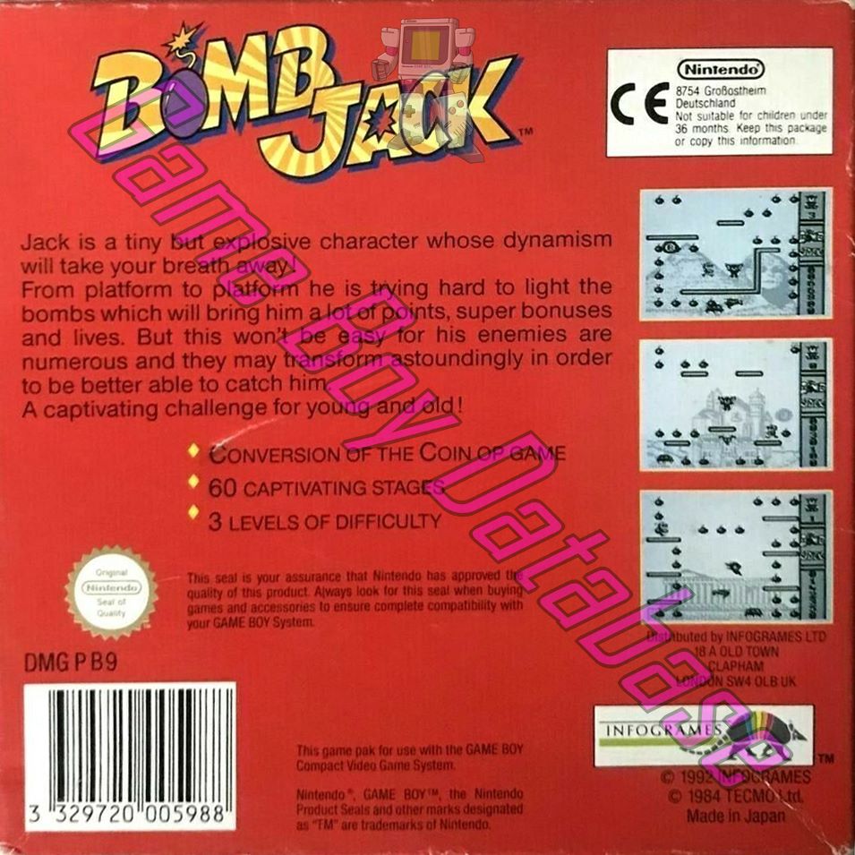 Bomb Jack UKV Back of the box