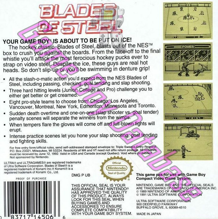 Blades of Steel USA Back of the box