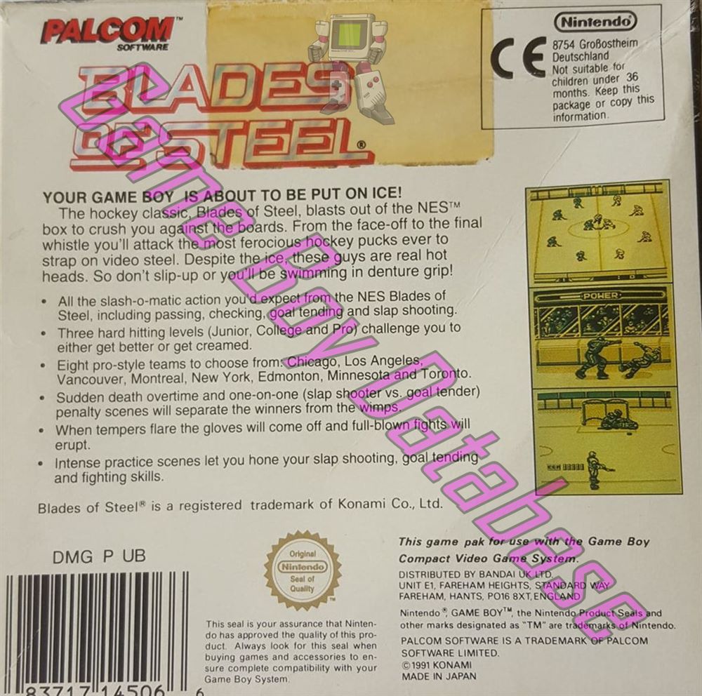 Blades of Steel UKV Back of the box