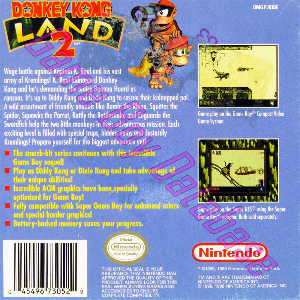 Donkey Kong Land 2 USA-1 Back of the box