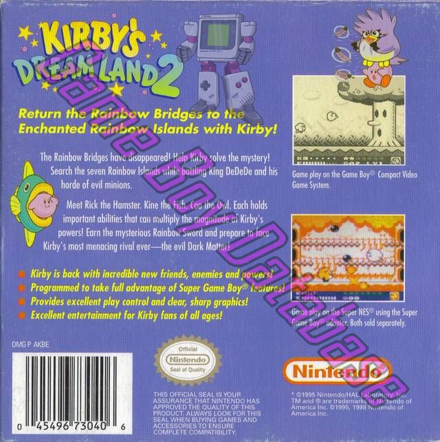 Kirby's Dream Land 2 USA-1 Back of the box