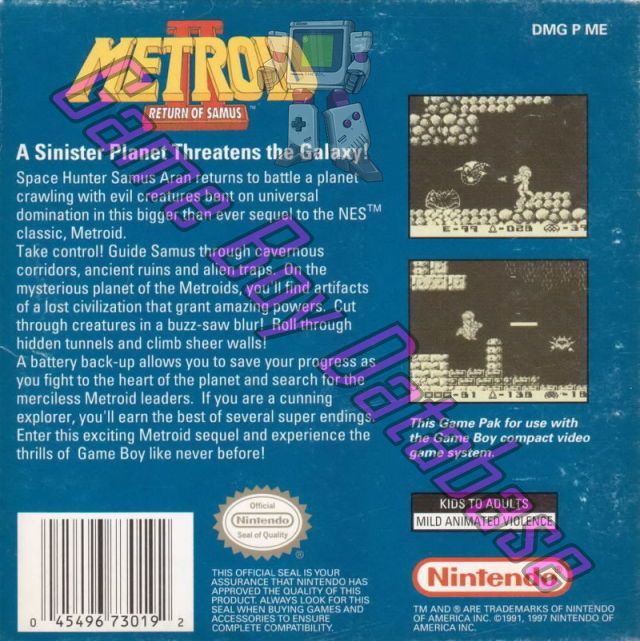 Metroid II Return of Samus USA-2 Back of the box