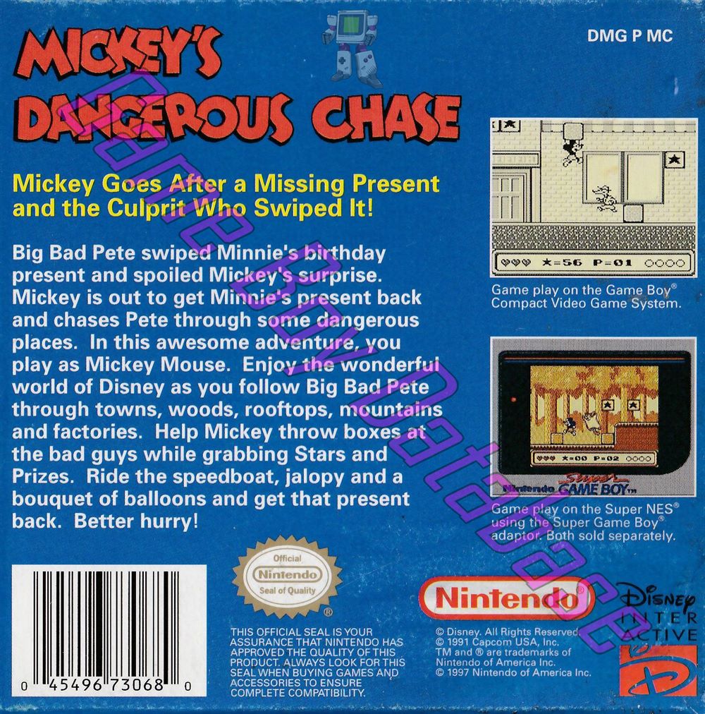 Mickey's Dangerous Chase USA-2 Back of the box