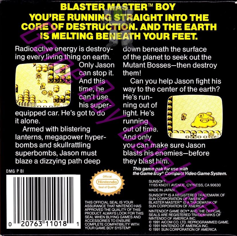 Blaster Master Boy USA Back of the box