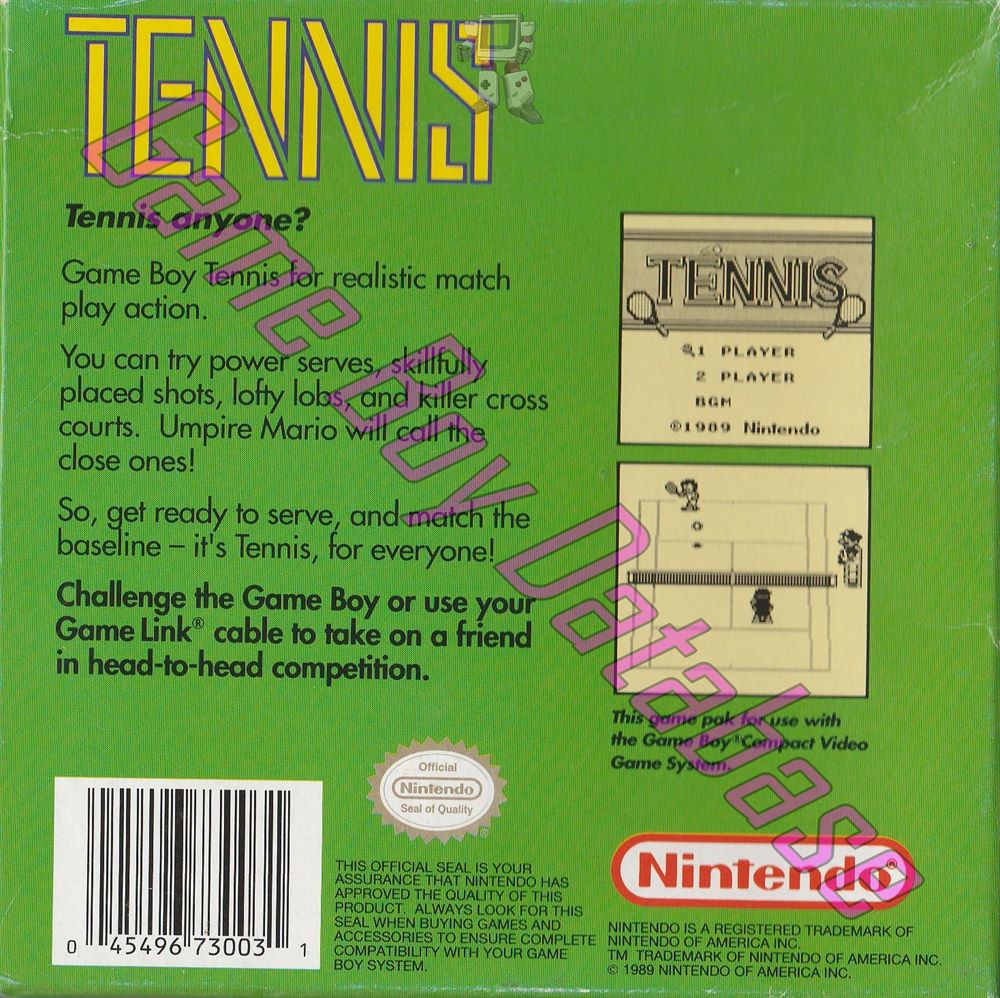 Tennis USA-1 Back of the box