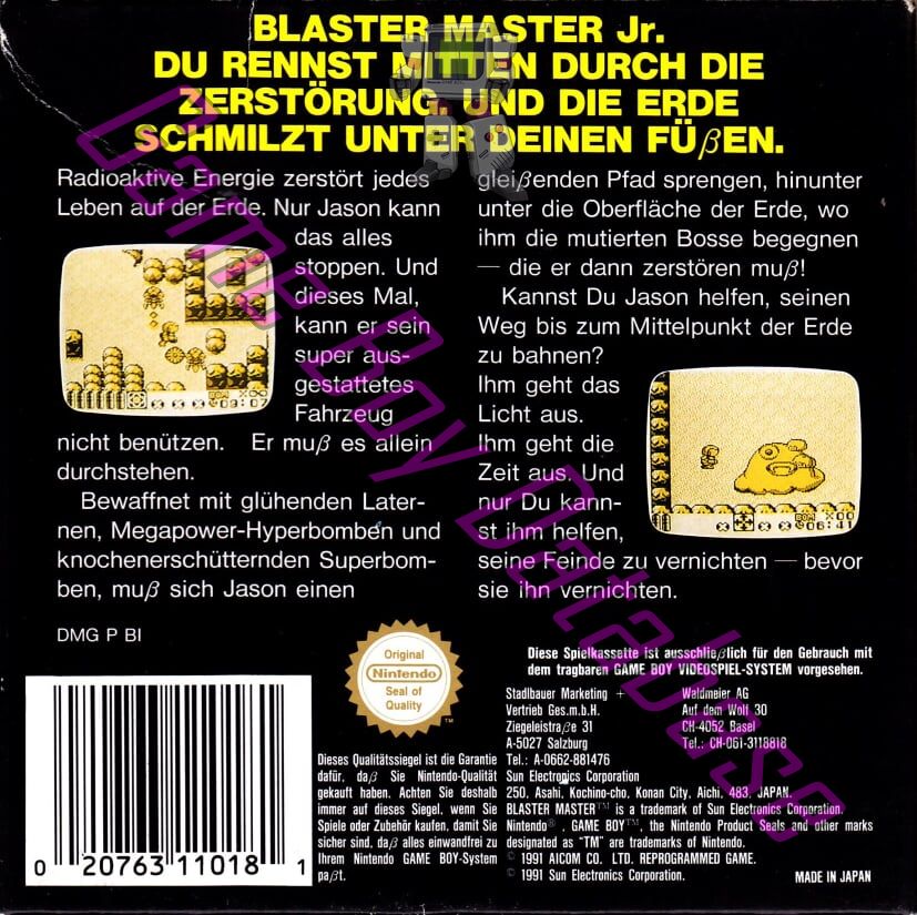 Blaster Master Junior FRG Back of the box