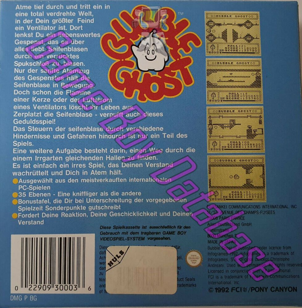 Bubble Ghost NOE Back of the box