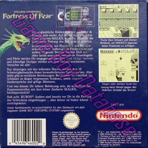 Fortress of Fear (Wizards & Warriors X) NOE Back of the box