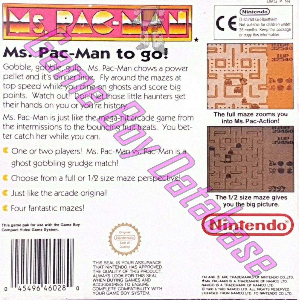 Ms. Pac-Man UKV Back of the box