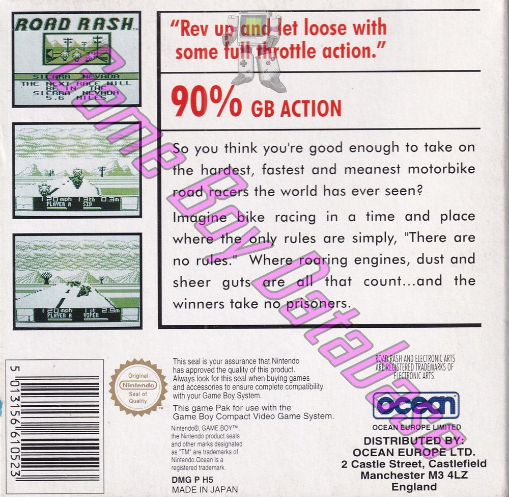 Road Rash UKV-1 Back of the box