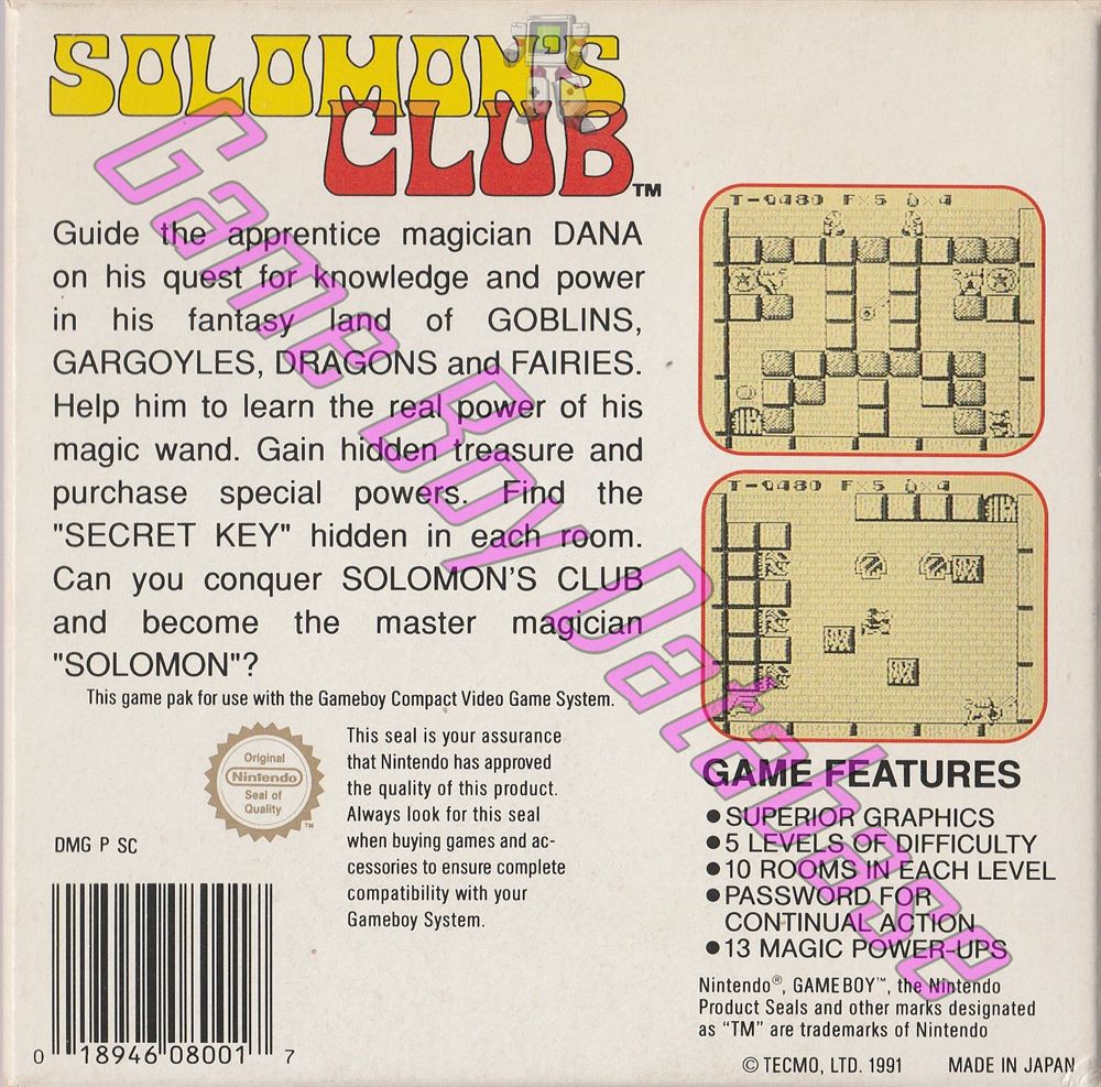 Solomon's Club GPS Back of the box