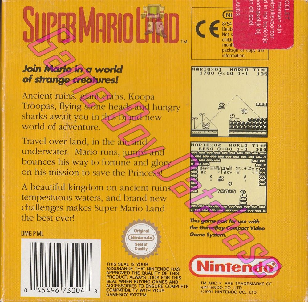 Super Mario Land GPS Back of the box