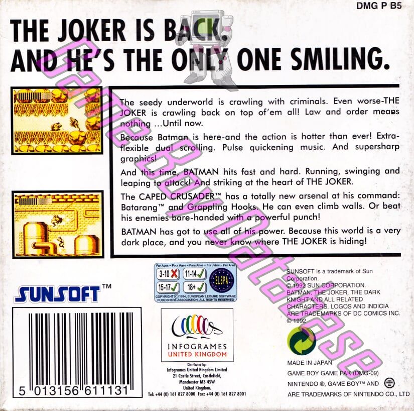 Batman Return of the Joker UKV-1 Back of the box