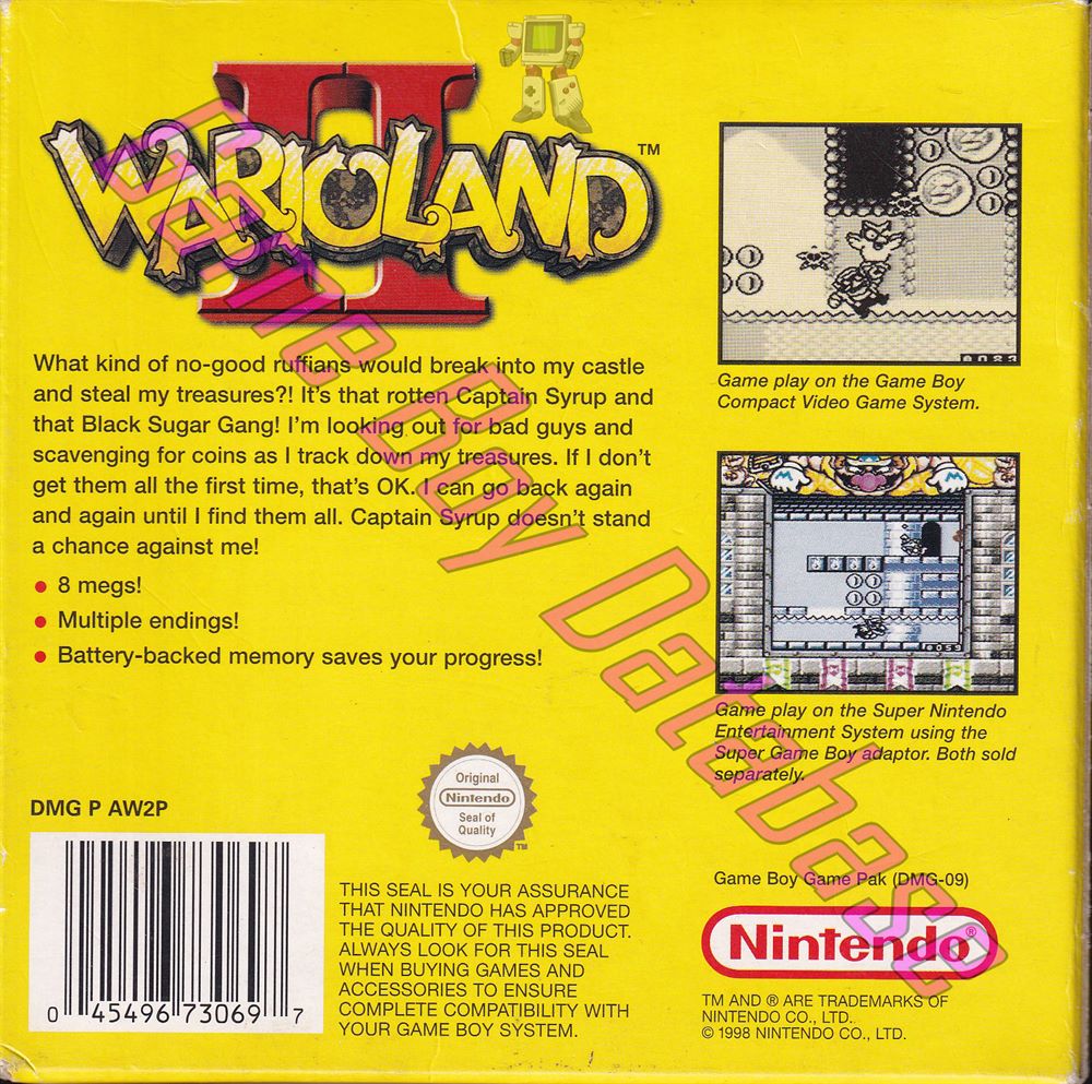 Wario Land II NUKV Back of the box