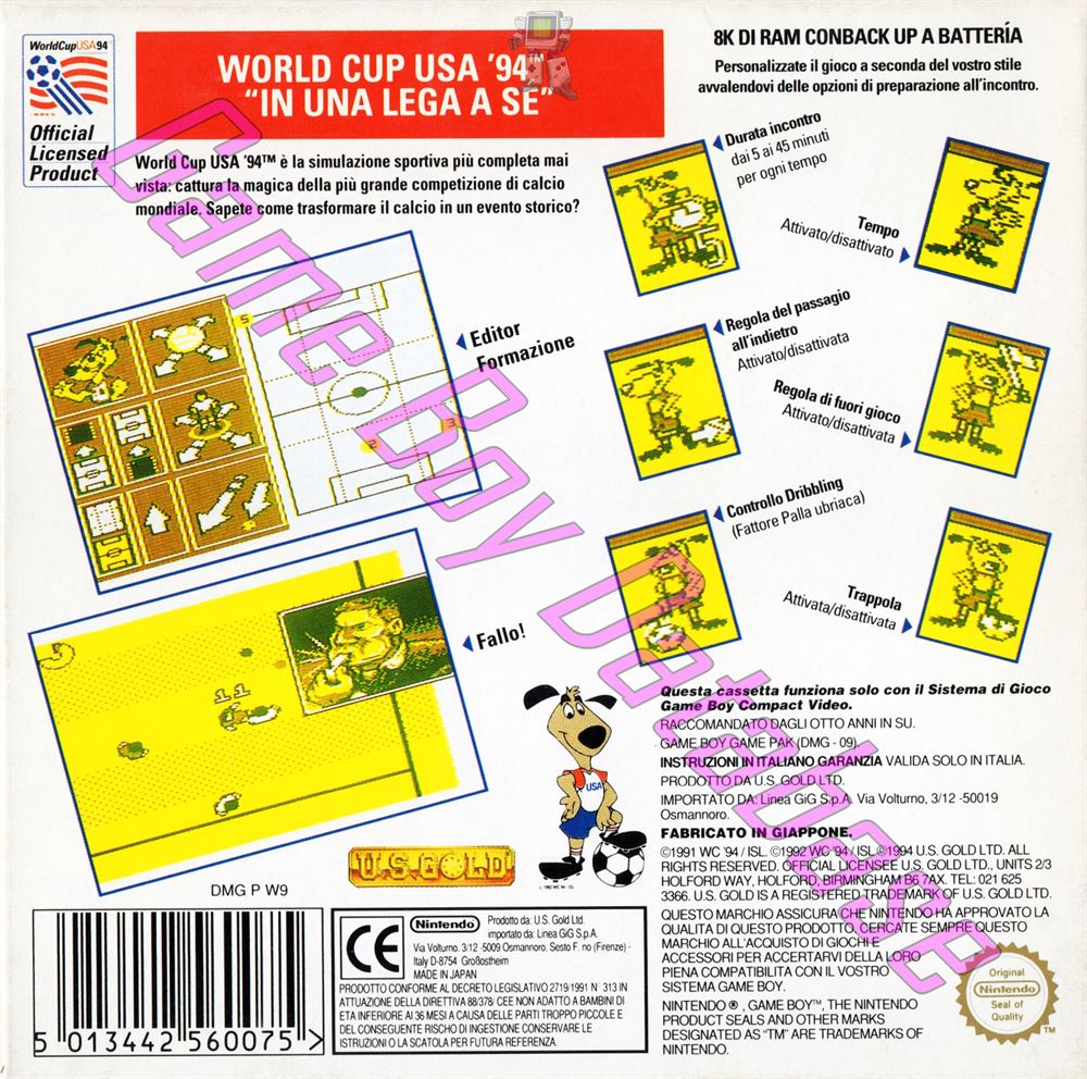 World Cup USA 94 ITA Back of the box