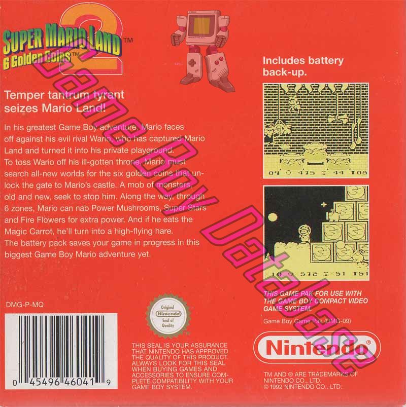 Super Mario Land 2: 6 Golden Coins NUKV Back of the box