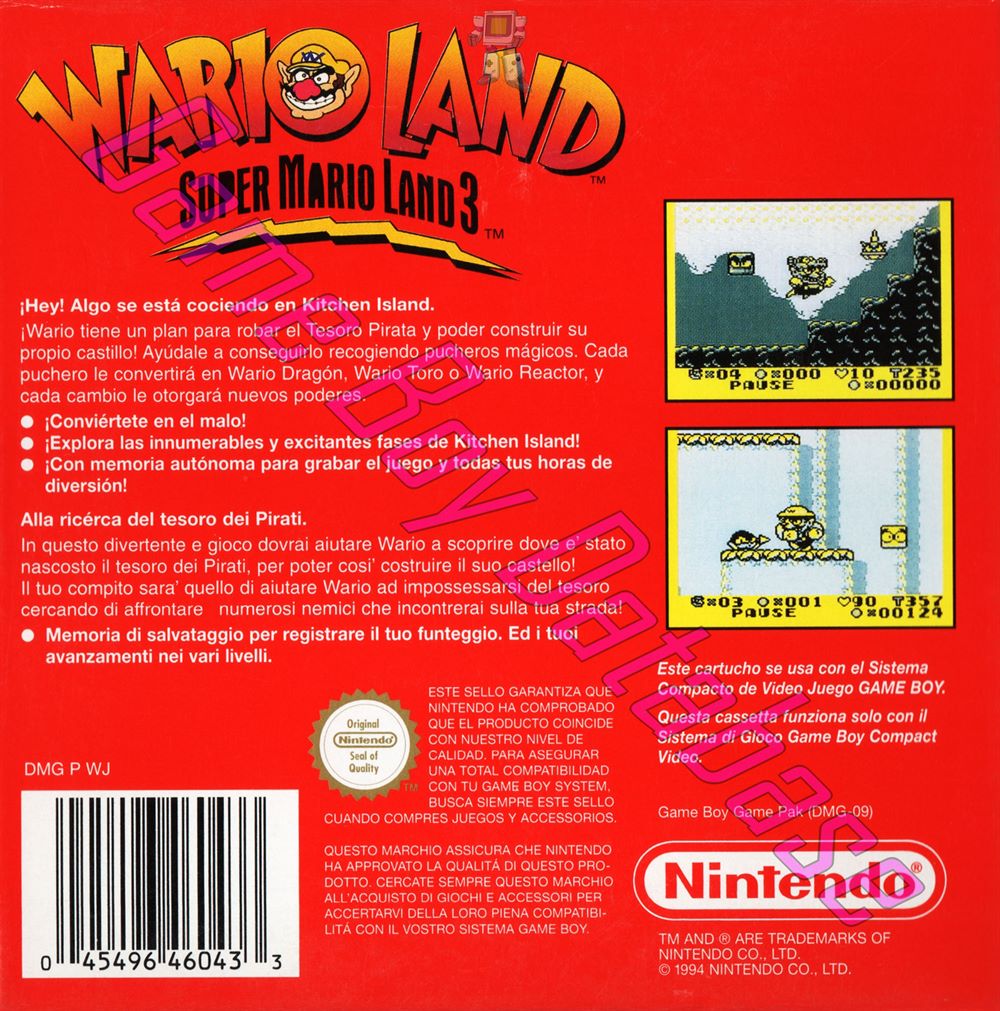 Wario Land: Super Mario Land 3 NEAI Back of the box