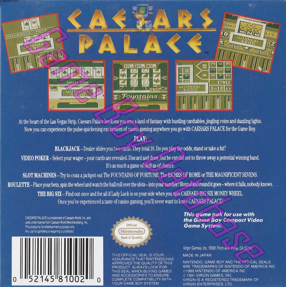 Caesars Palace USA-1 Back of the box