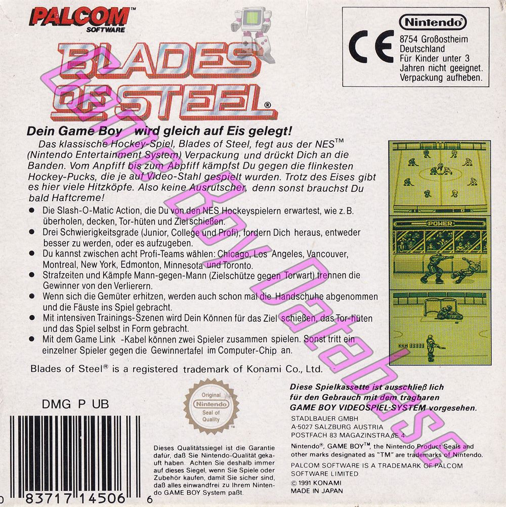 Blades of Steel FRG Back of the box