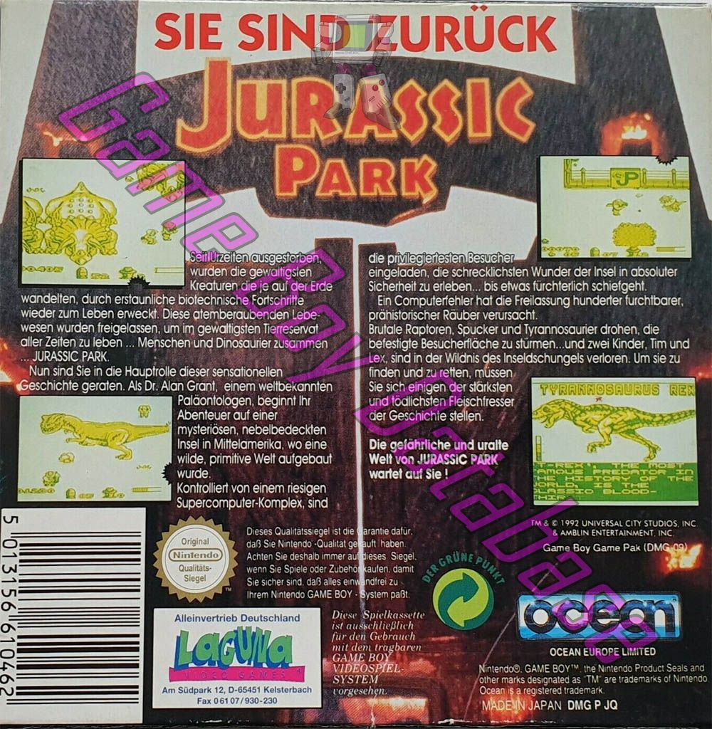 Jurassic Park NOE Back of the box