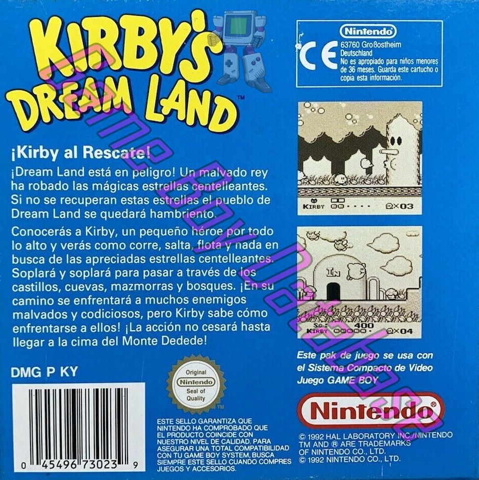 Kirby's Dream Land ESP-2 Back of the box