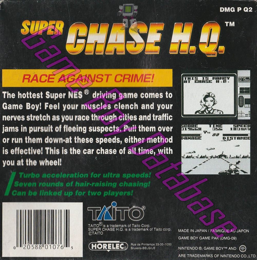 Super Chase HQ EUR Back of the box