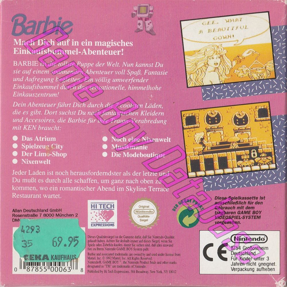 Barbie Game Girl NOE-1 Back of the box