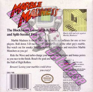 Marble Madness USA-1 Back of the box