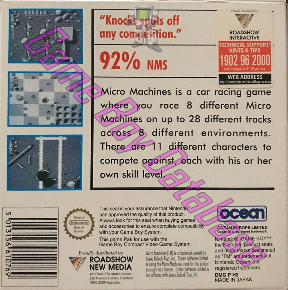 Micro Machines AUS Back of the box