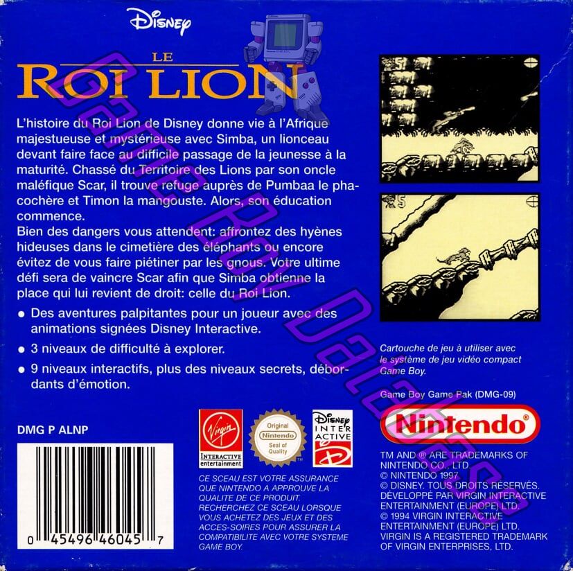 Le roi Lion (Disney) NFRA-1 Back of the box