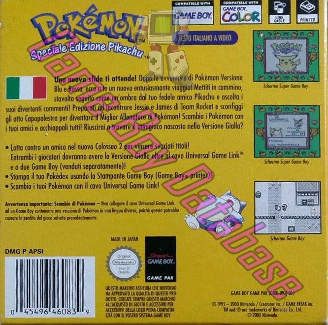 Pokemon Edition Speciale Edizione Pikachu Versione Gialla NITA Back of the box