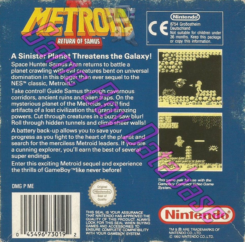 Metroid II Return of Samus GPS Back of the box