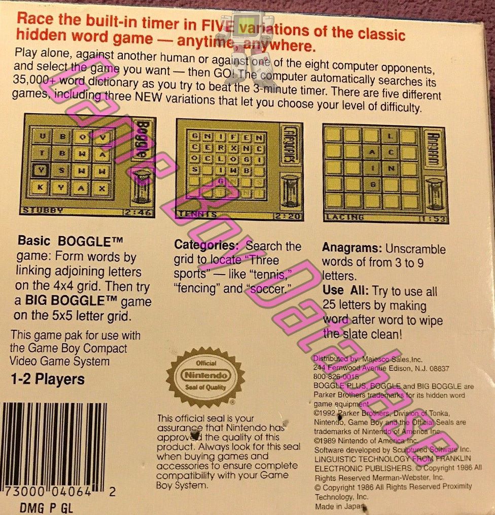 Boggle Plus USA-1 Back of the box