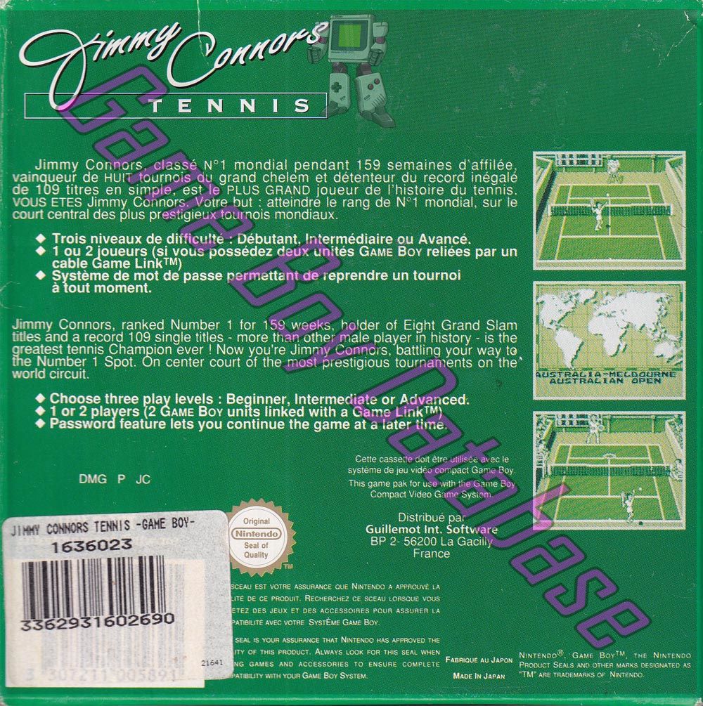 Jimmy Connors Tennis FAH-2 Back of the box