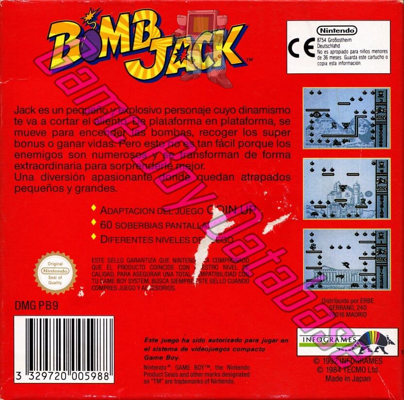 Bomb Jack ESP Back of the box